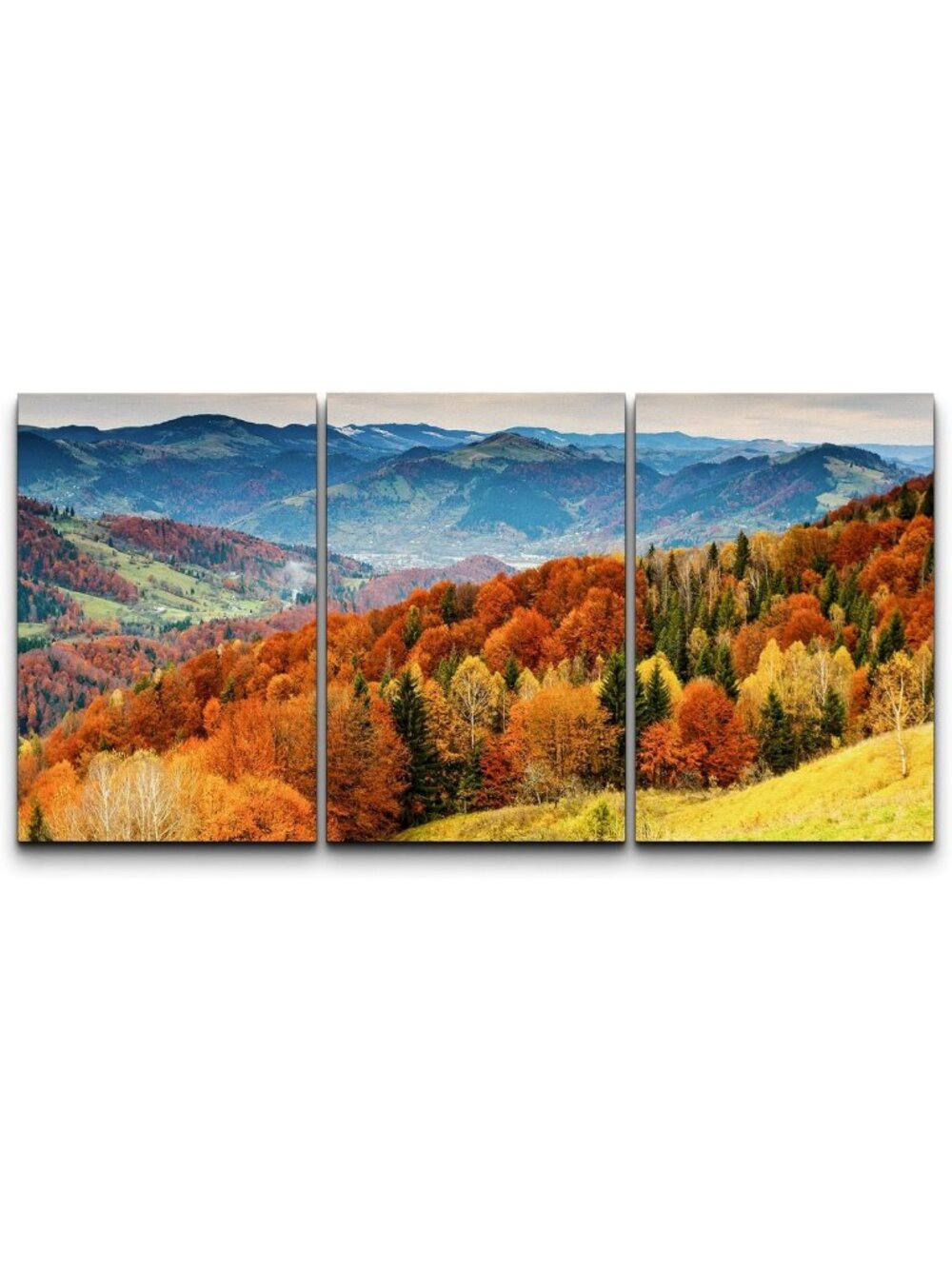 Autumn Mountain Landscape Canvas Art Set - Rustic Fall Foliage Decor 24"x36" x 3
